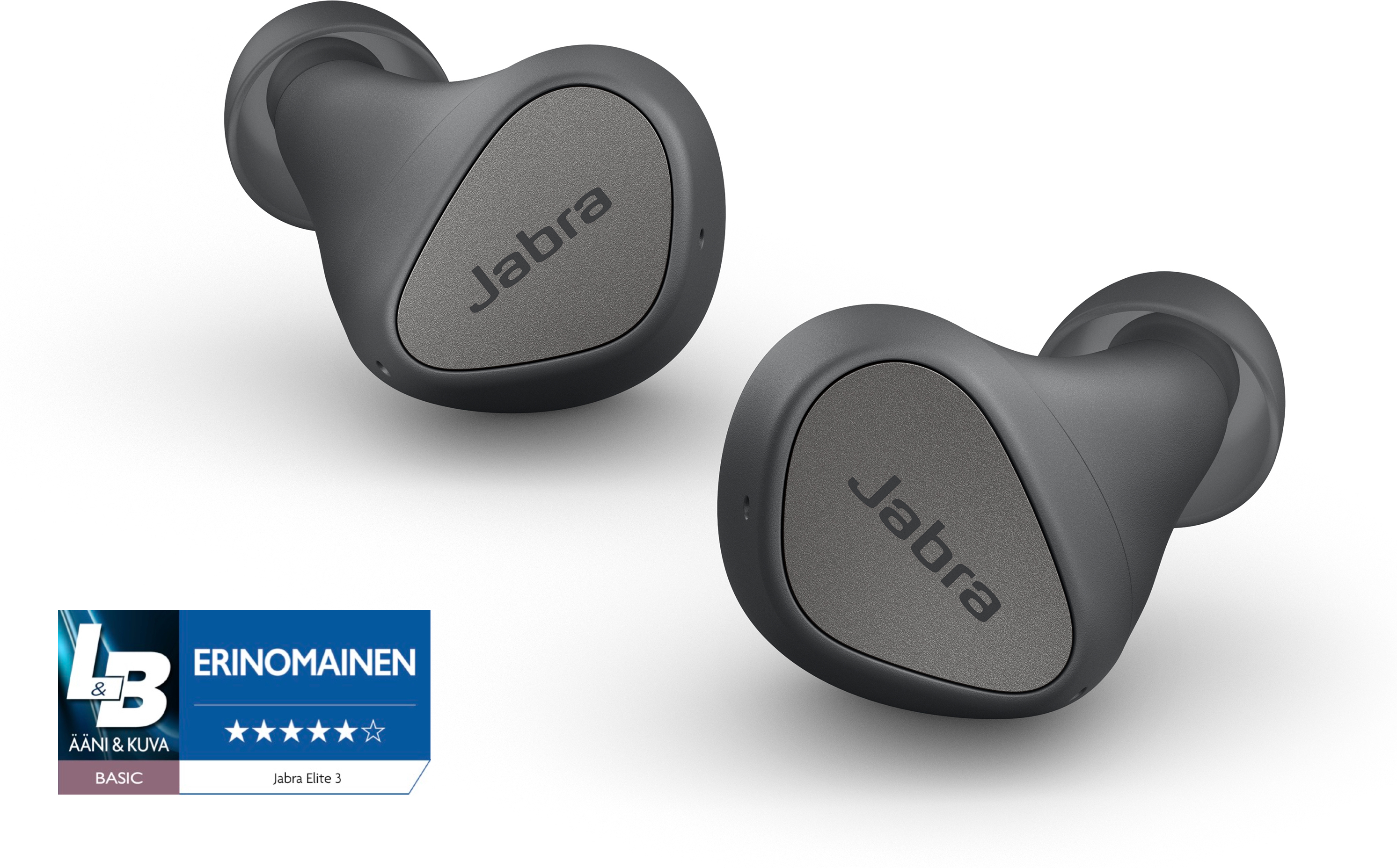 Grey wireless earbuds